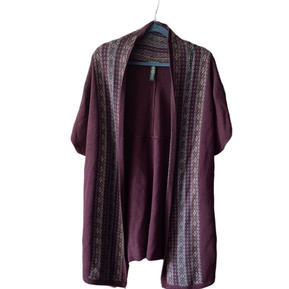 Lauren Ralph Lauren sweater vest cardigan style in burgundy. Great pattern! E5
